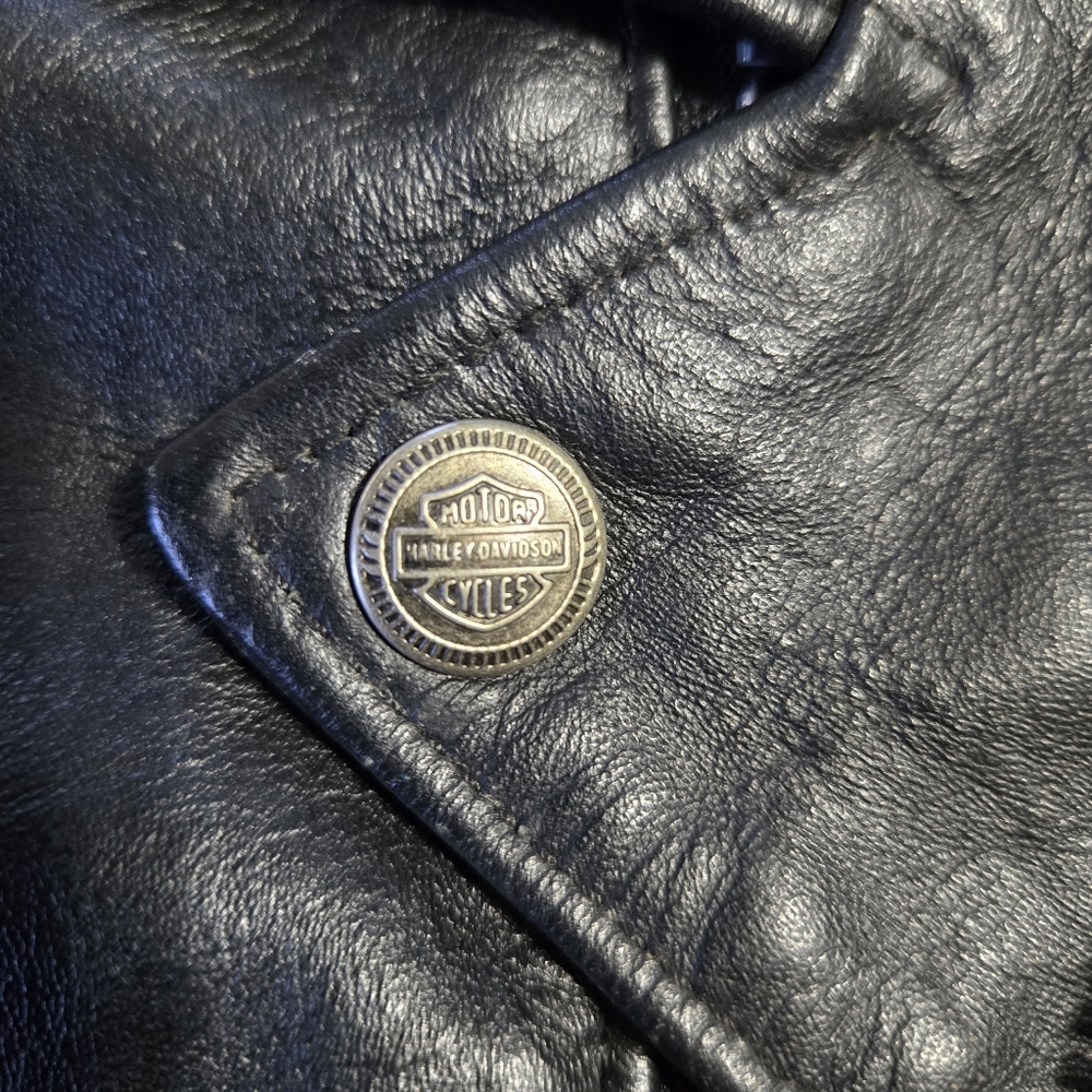 Kid's Harley Davidson Black Leather Thermal Lined Vintage Jacket Size 6 - Picture 10 of 14